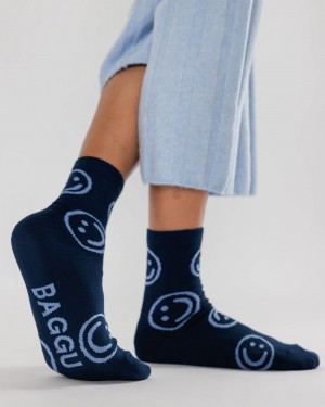 Baggu Crew Socks Navy | 9586-BOLMA