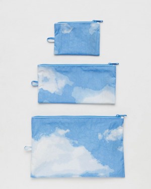 Baggu Flat Pouch Set Pouches Blue White | 2690-JWMDX