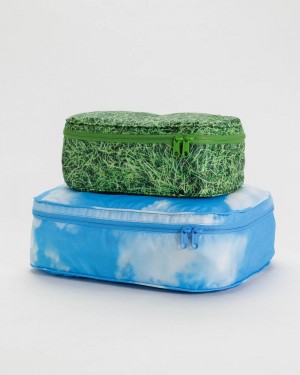 Baggu Packing Cube Set Pouches Green Blue | 4096-IJFLO