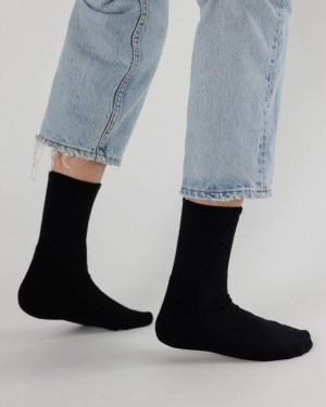 Baggu Ribbed Socks Black | 0563-HEDTI