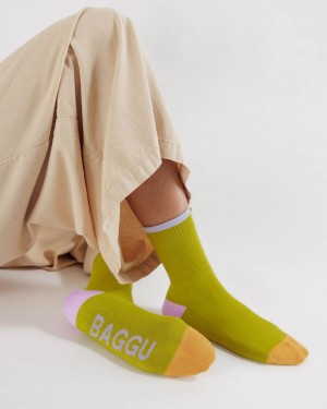 Baggu Ribbed Socks Green | 1523-HAPTK