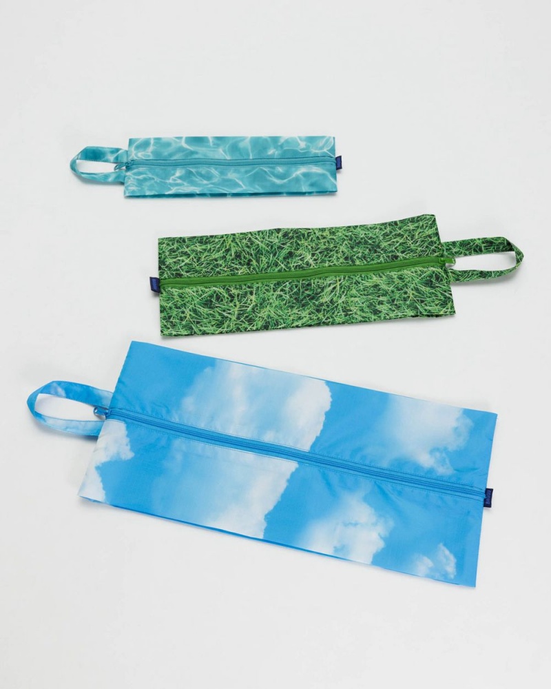 Baggu 3D Zip Set Pouches Blue Green | 9783-BAKQT