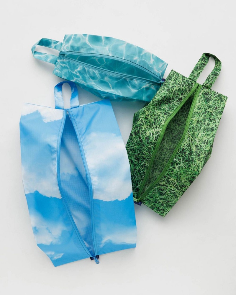 Baggu 3D Zip Set Pouches Blue Green | 9783-BAKQT