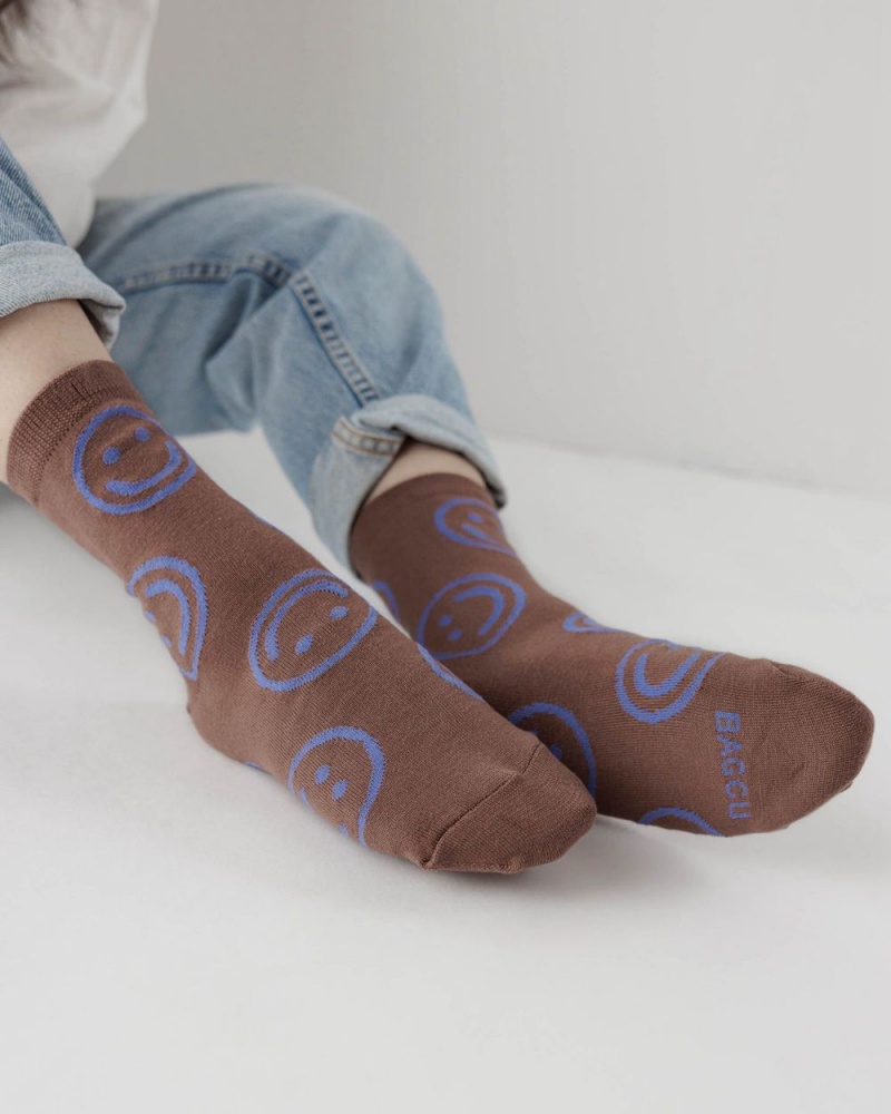 Baggu Crew Socks Brown | 4356-DXIFO