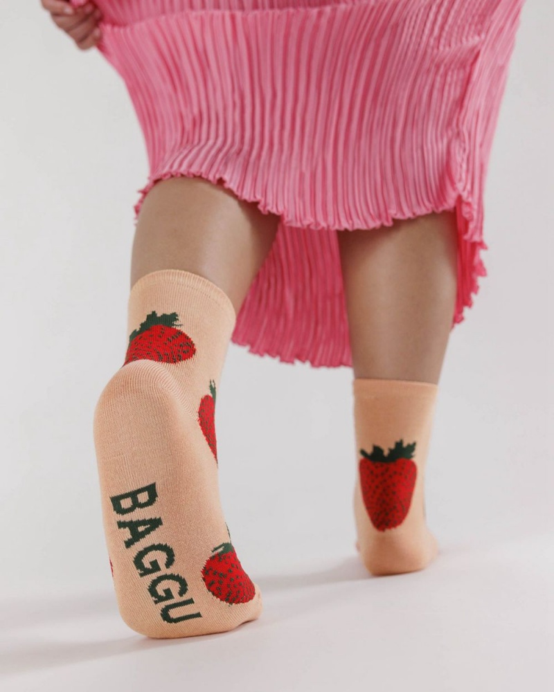 Baggu Crew Socks Coral | 0872-YNLOW