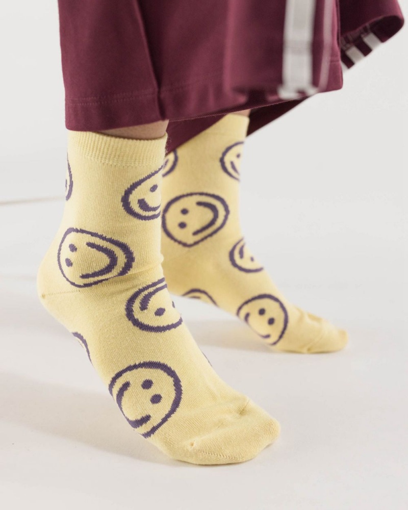 Baggu Crew Socks Yellow | 3897-QEHWC