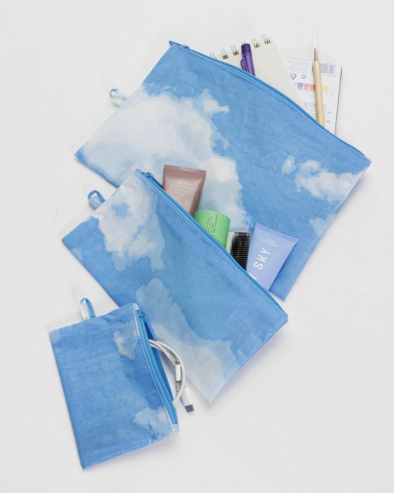 Baggu Flat Pouch Set Pouches Blue White | 2690-JWMDX