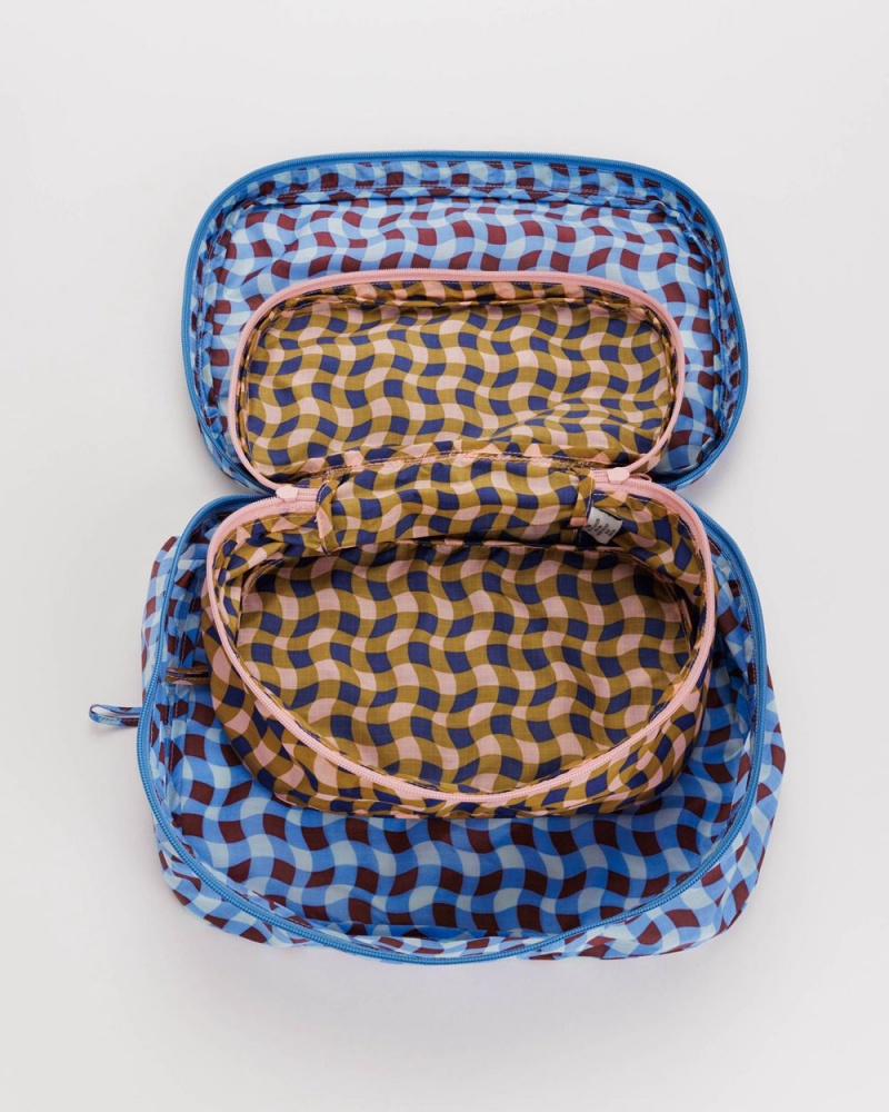 Baggu Packing Cube Set Pouches Blue Brown | 6821-ESJCU