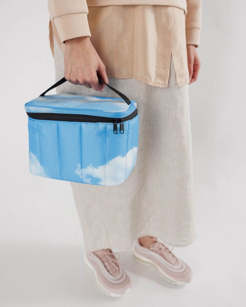 Baggu Puffy Lunch Bags Blue White | 5782-SHZVU