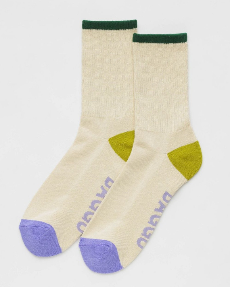 Baggu Ribbed Socks Beige | 1493-RKXDA