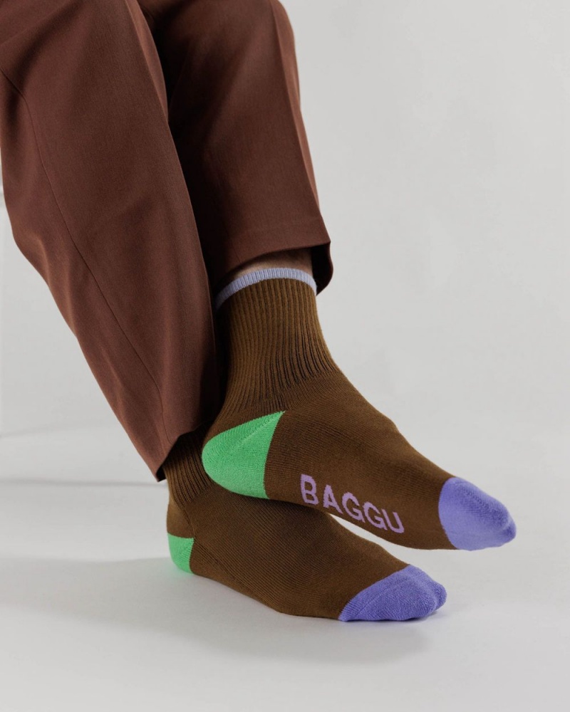 Baggu Ribbed Socks Brown | 1967-KBWVQ