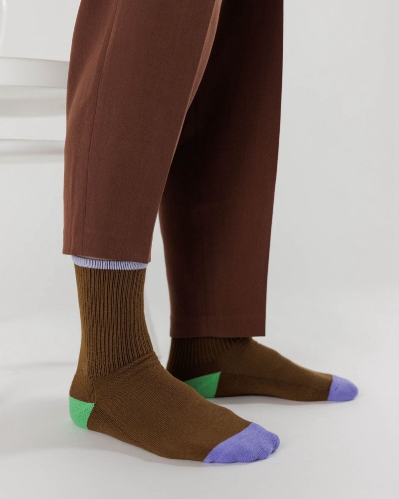 Baggu Ribbed Socks Brown | 1967-KBWVQ